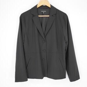 Eileen Fisher Womens Italian Wool Blazer Jacket L Black Minimalist Lined Pockets